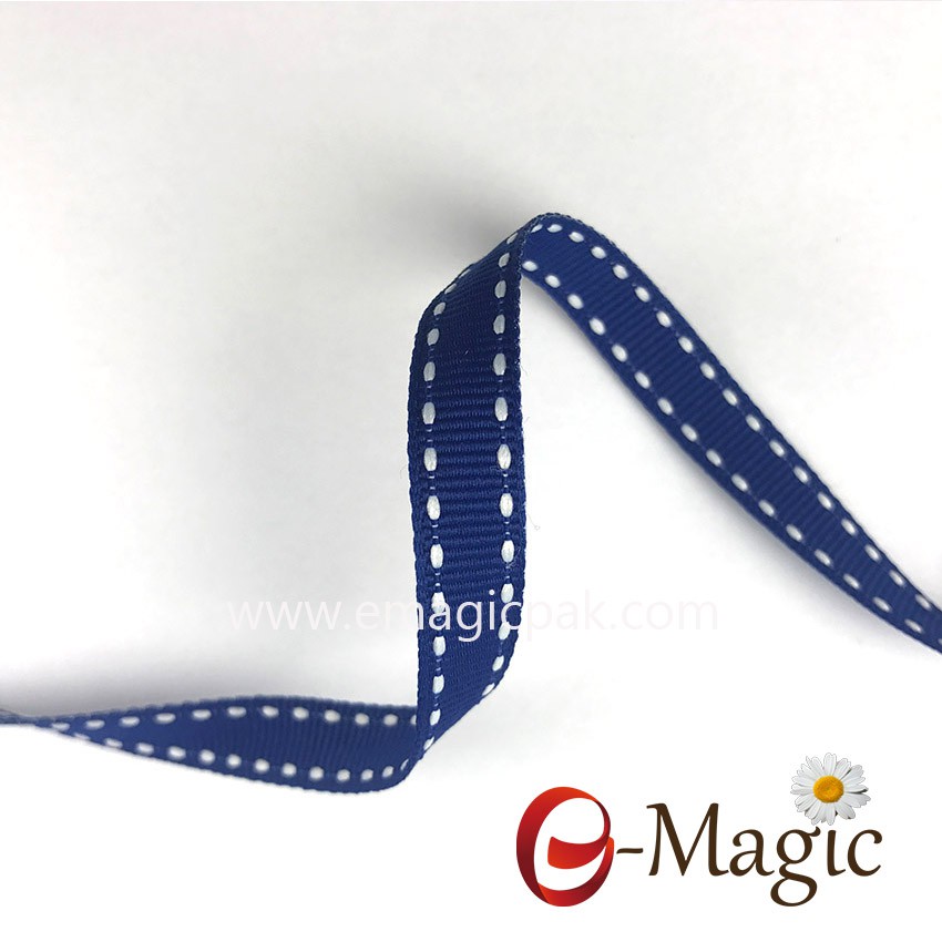 High Quality blue with White Sandle Stitch Ribbon
