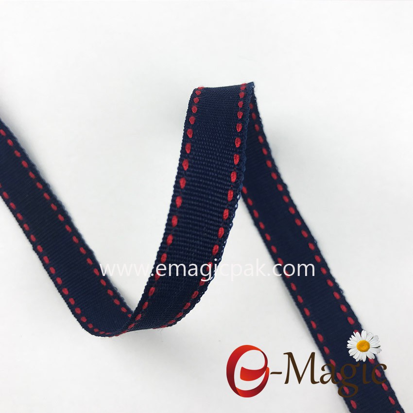 Wholesale Gift packing use 1 inch Black color Stitching Grosgrain Ribbon 