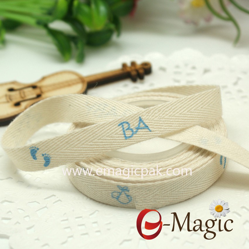 Natural Cotton ribbon with printed handmade for DIY