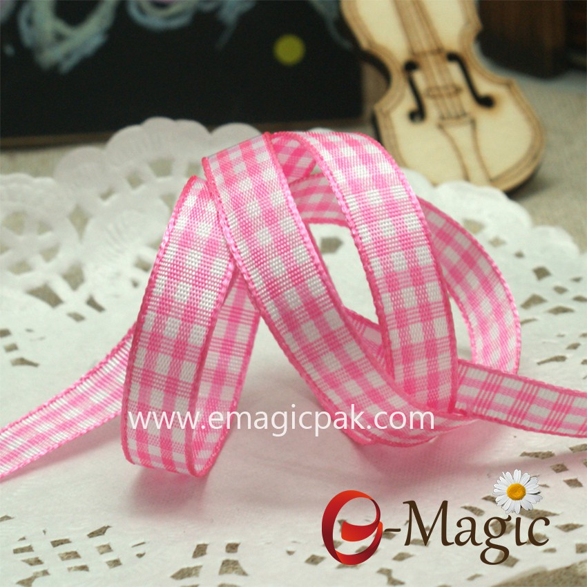 high quality pink and white color plaid ribbon
