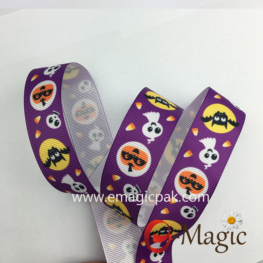 25Mm width purple color with halloween fancy animal print ribbon
