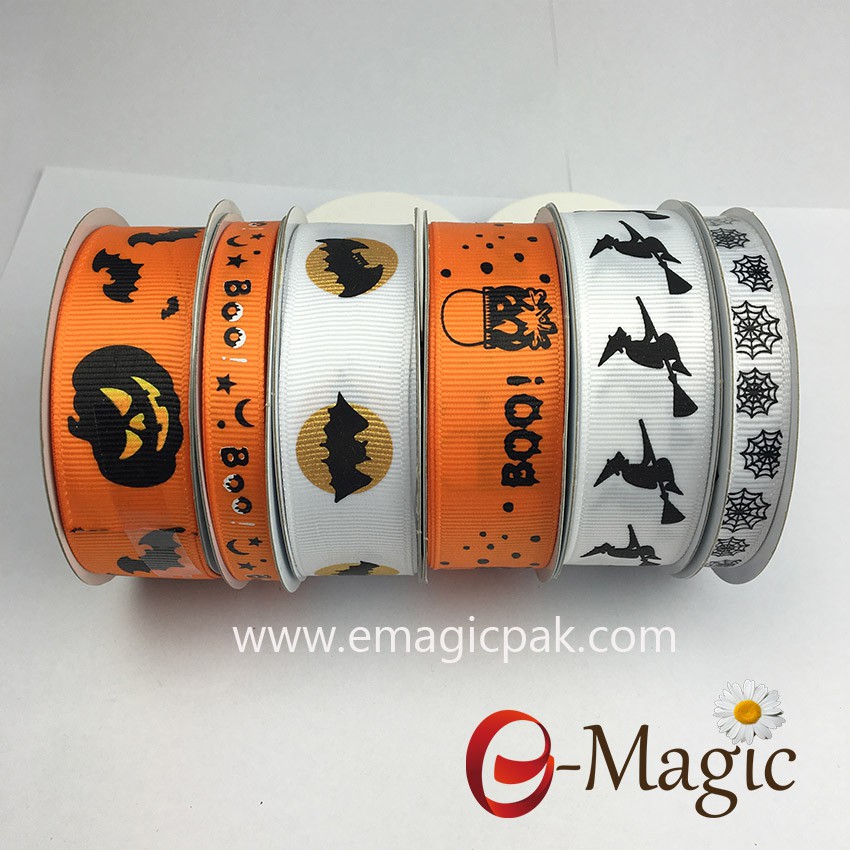 fanncy halloween print ribbon on grosgrain ribbon