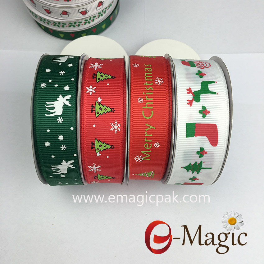 1inch width ppolyester ribbon print for christmas