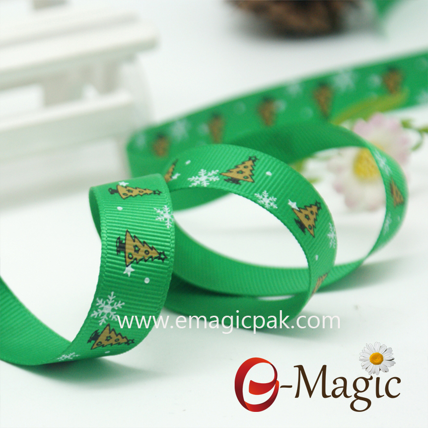 green ribbon printed for christmas theme