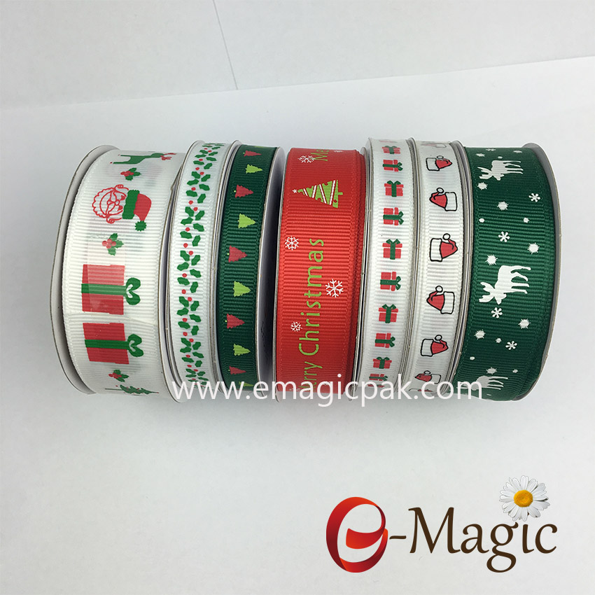 polyester  Christmas theme print ribbn set