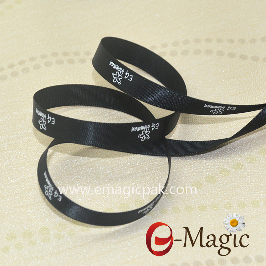 10mm black ribbon with white ink logo print