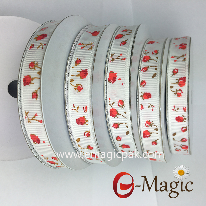 red print ribbon on 9mm grosgrain ribbon