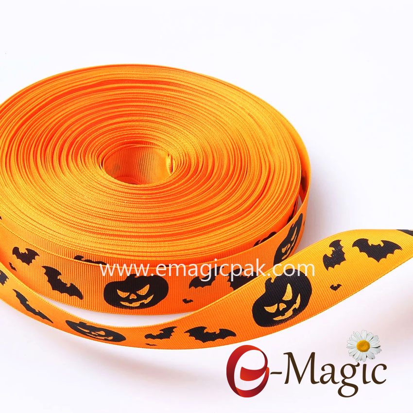 Halloween-01 Halloween Lovely design pumpkin patterned printed on grosgrain