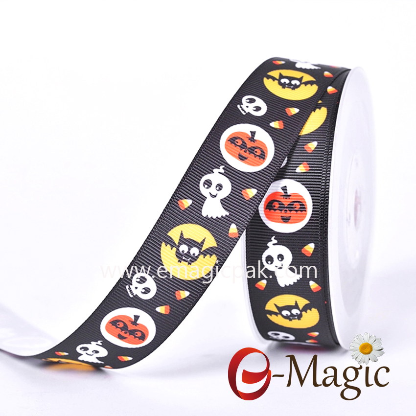 Halloween-02 Custom printed grosgrain halloween ribbon for decoration