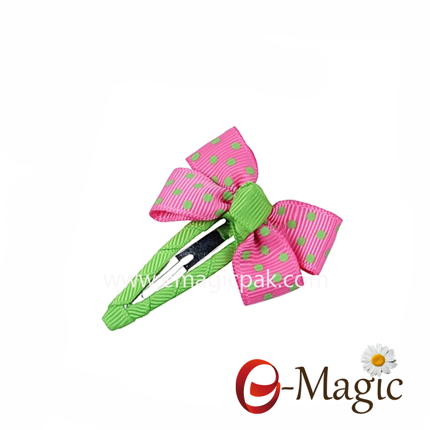 HB-013 OEM custom sweet girls print ribbon bow snap professional hair clips