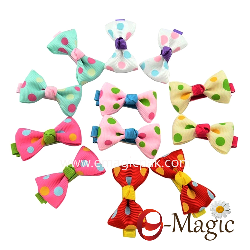 HB-015 Hot Candy Color Solid Dot Flower Print Ribbon Bow Hairpin BB Hair Clips for Baby Girls Kids Hair Accessories