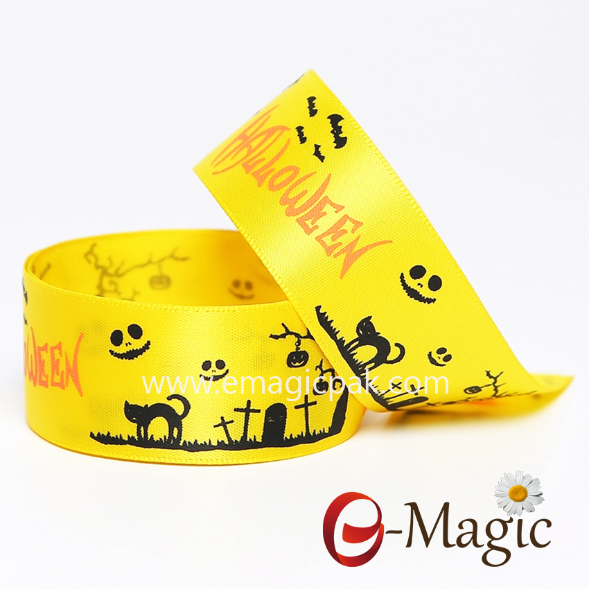 Halloween-07 Wholesale custom logo Halloween printed satin ribbon