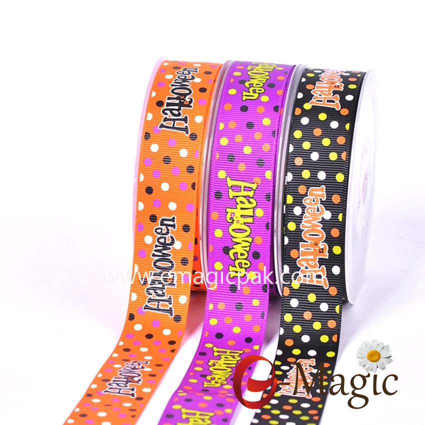 Halloween-08  Cheap 1 Inch Halloween Printed Grosgrain Ribbon For Decorations