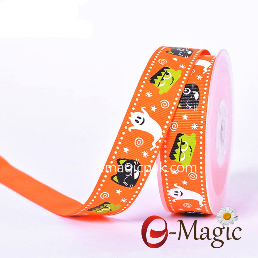 Halloween-09 Halloween Lovely design pumpkin patterned printed on grosgrain