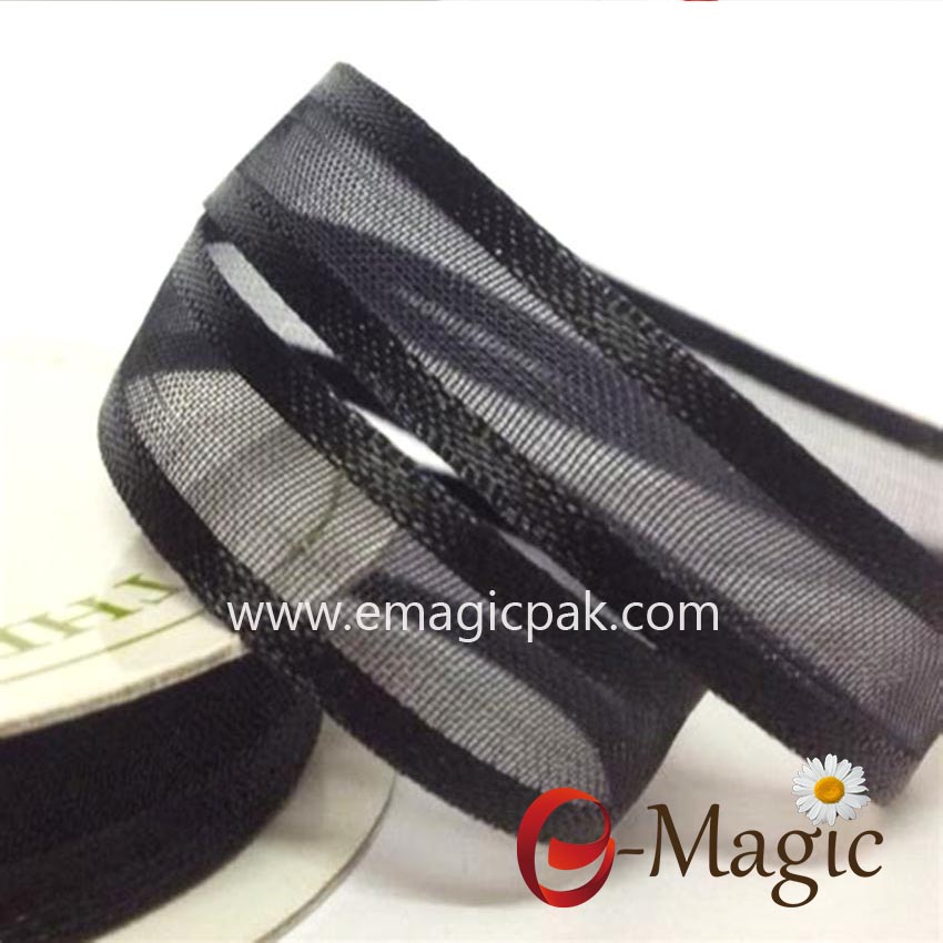 OR3-016 Free Samples 16mm Black organza ribbon with Satin Edge