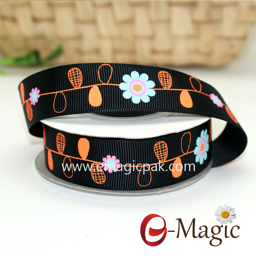 Flower-01 High quality printing flower Grosgrain Ribbon in roll