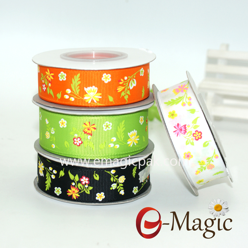 Flower-03 Good Quality Low Price Printed Flower Grosgrain Ribbon 2.5cm Decorative Printed