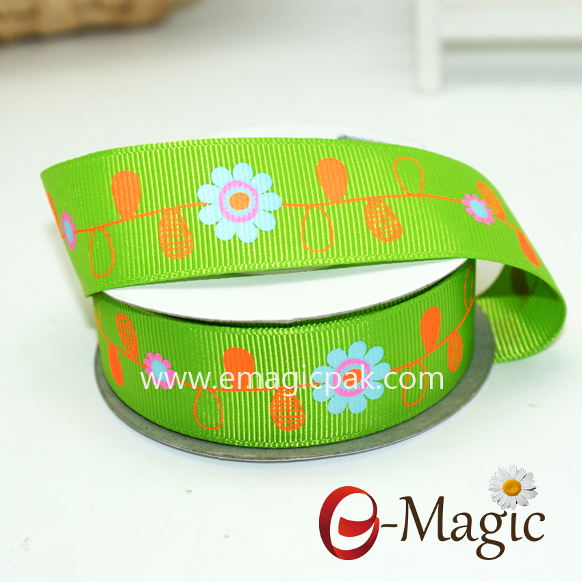 Flower-04 Beautiful flower print decorative grosgrain ribbon for gift packaging