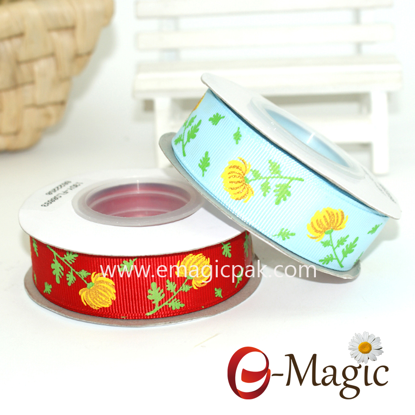 Flower-05 Wholesale Customized Fashion Flower Printed Grosgrain Ribbon