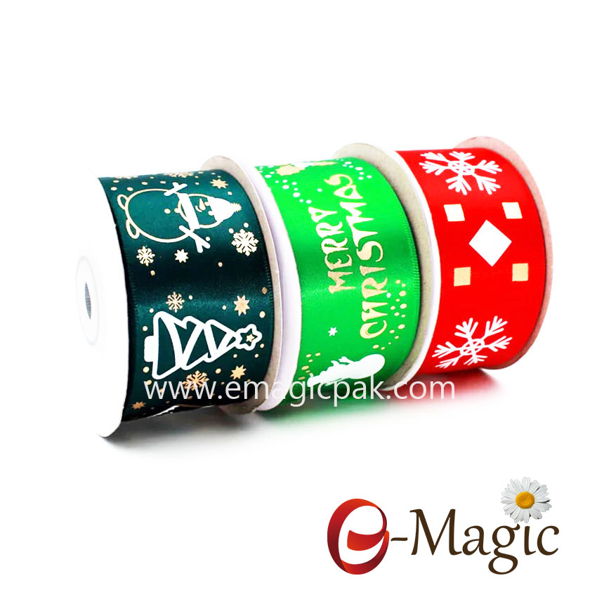 Christmas-012 Custom Logo Printed Gold Metallic Foil Ribbon