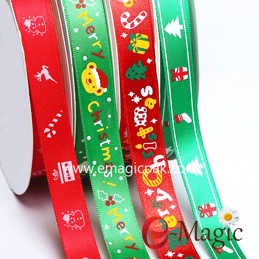 Christmas-02 Silk Printed Christmas holiday customised printed satin ribbon