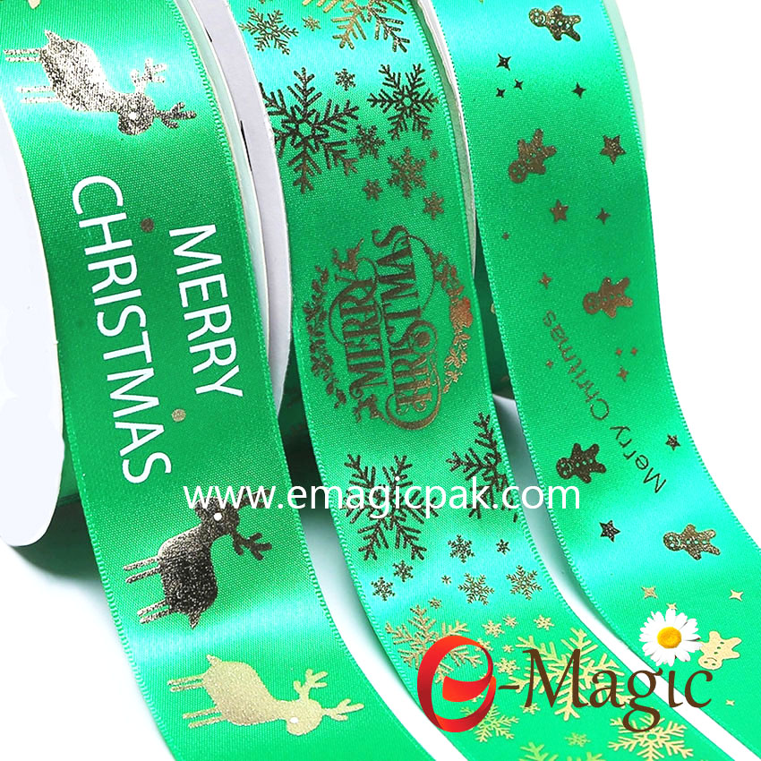 Christmas-05 gift packing use Christmas printed ribbon