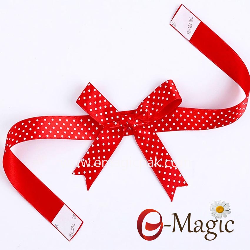 PB-013 Chocolate gift box packing pre tied polyester printed satin ribbon bow
