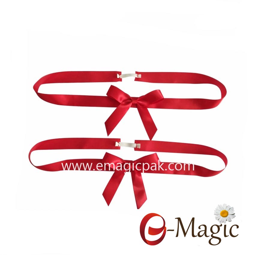 PB-029 Satin and Grosgrain Ribbon Pre Made Bow with Elastic Loop
