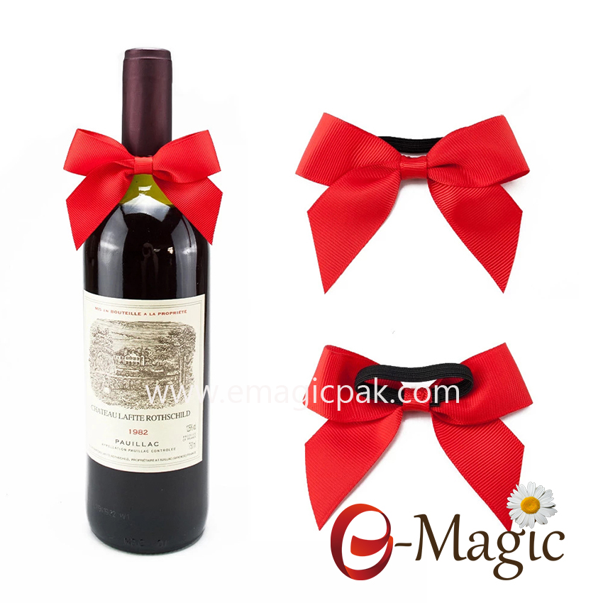 RB-008 China Pre-tied Ribbon Bow with Elastic band for Wine Bottles