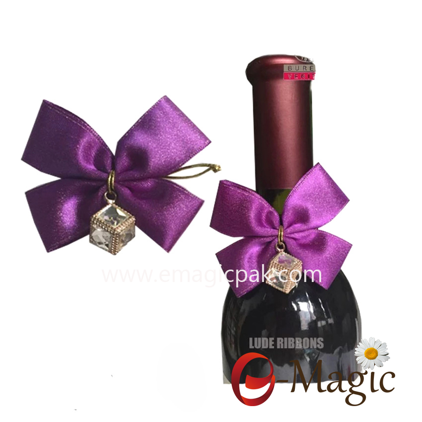 RB-018 wholesale satin pretie ribbon bows with elastic loop for wine bottle packing