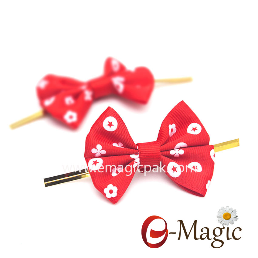 RB-038 Printed Grosgrain Ribbon Bow With Wire Twist Tie