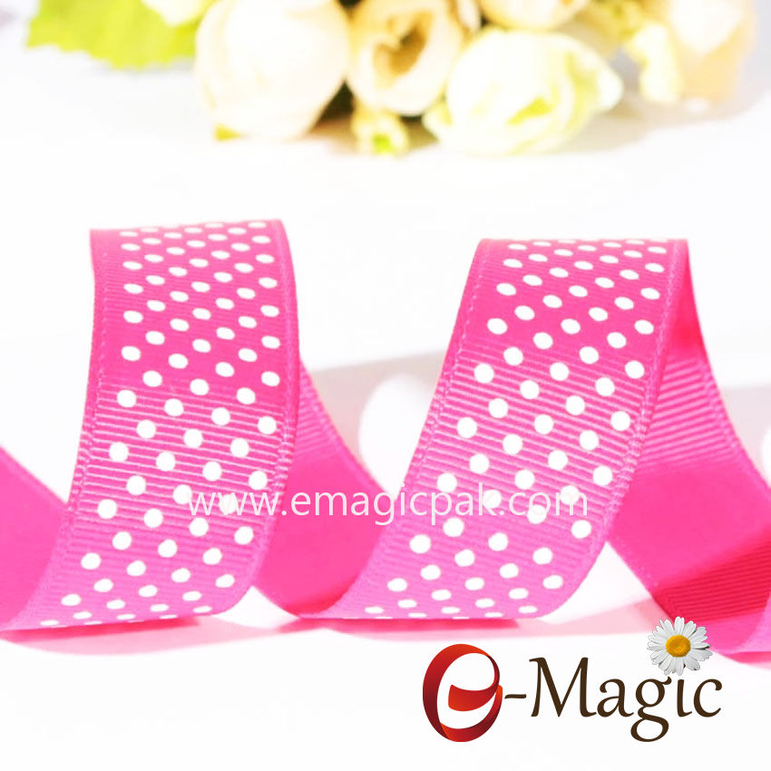 Dots-04  100% Polyester polka dot printed grosgrain ribbon in stock