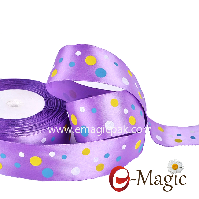 Dots-06  custom cheap print bubble satin ribbon