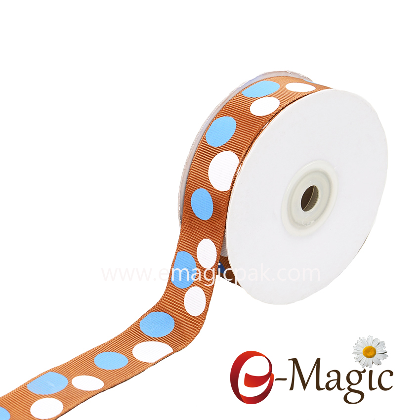 Dots-010 Polyester Printed Polka Dot Grosgrain Ribbon For Gift Wrapping