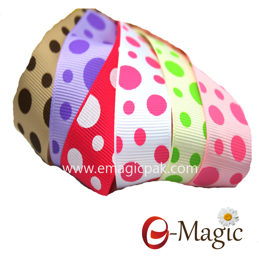 Dots-012  Single Face Printed Polka Dot Grosgrain Ribbon In Discount