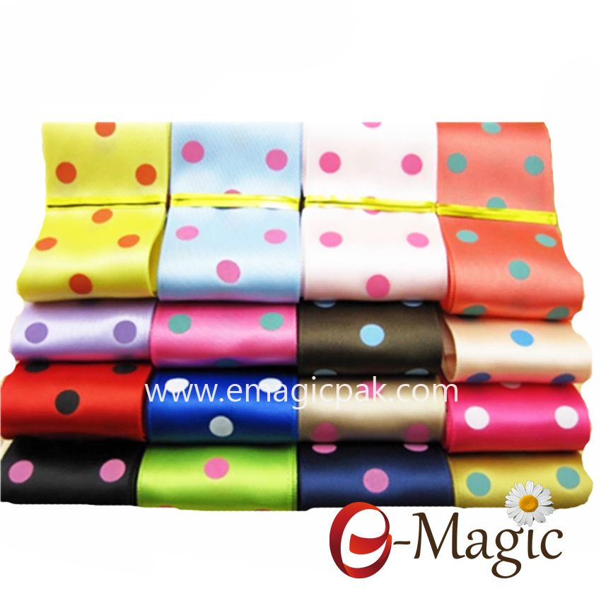 Dots-013  Wholesale colorful dot point print satin ribbon