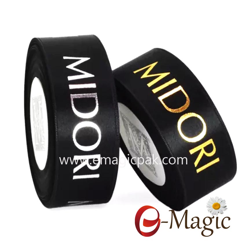 PR-025 wholesale Polyester foil custom logo printed satin ribbon