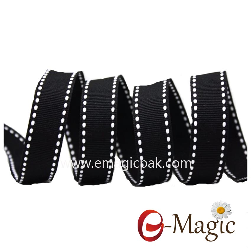 SRT-009 Wholesale 10mm black double face saddle stitched grosgrain ribbon