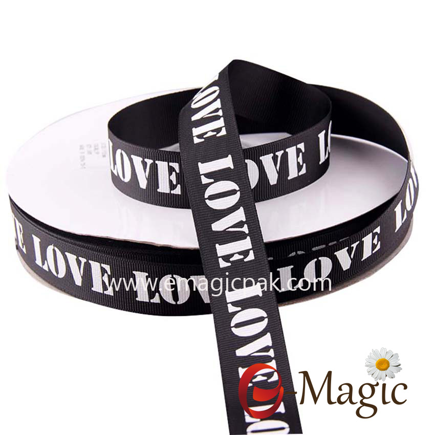 PR-016 Black Grosgrain Ribbon with custom logo