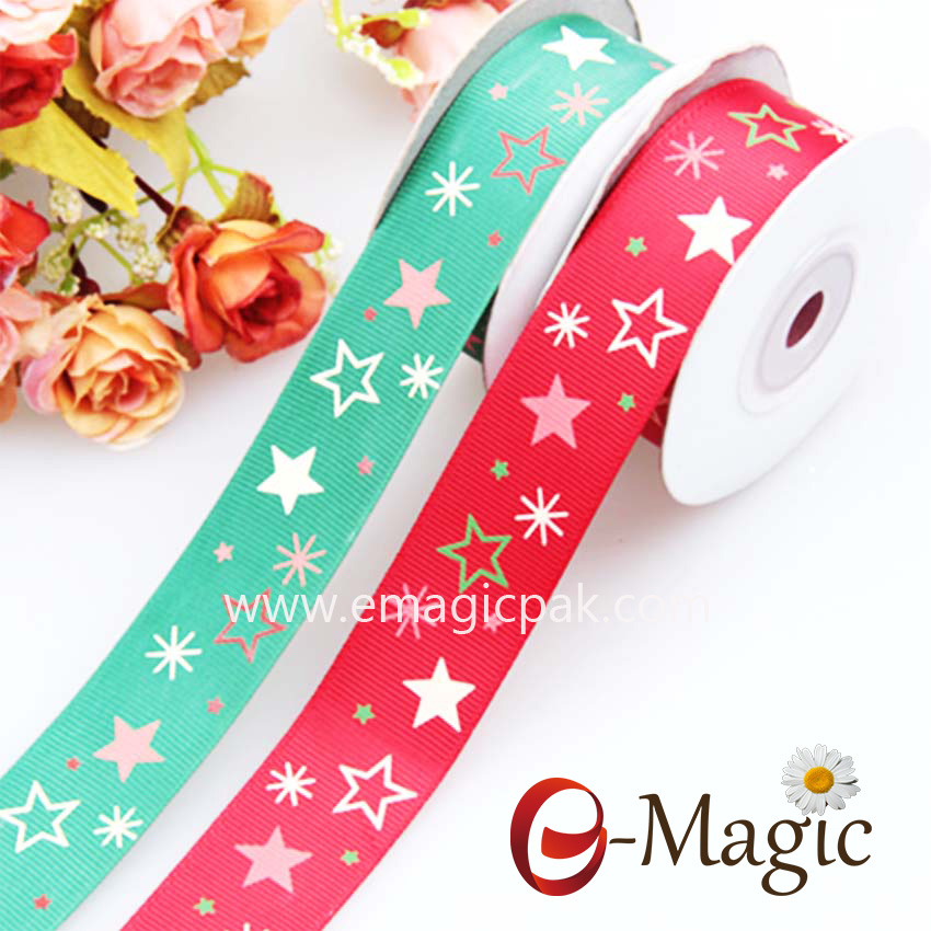 Star-06 High quality star printed silver foil grosgrain ribbon