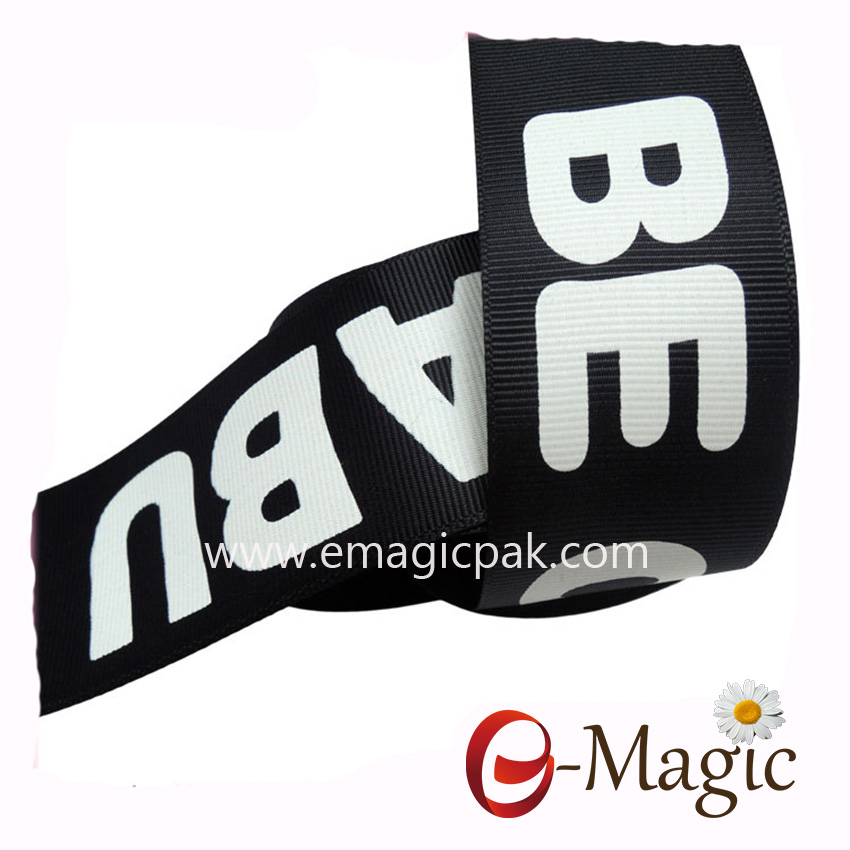 PR-038 Pigment printing white logo on grosgrain ribbon