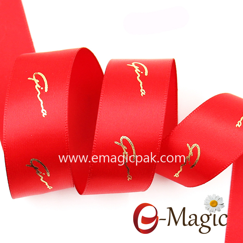 PR-023 cheap satin  ribbon puff foil logo