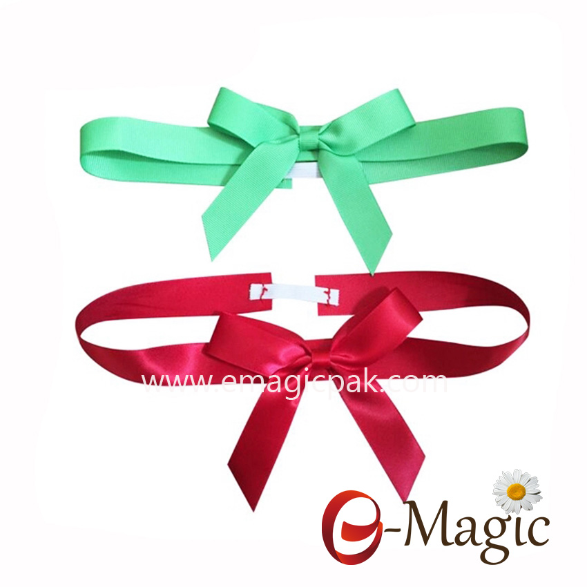 PB-043 Pre-made red ribbon bow with elastic band for gift box decoration