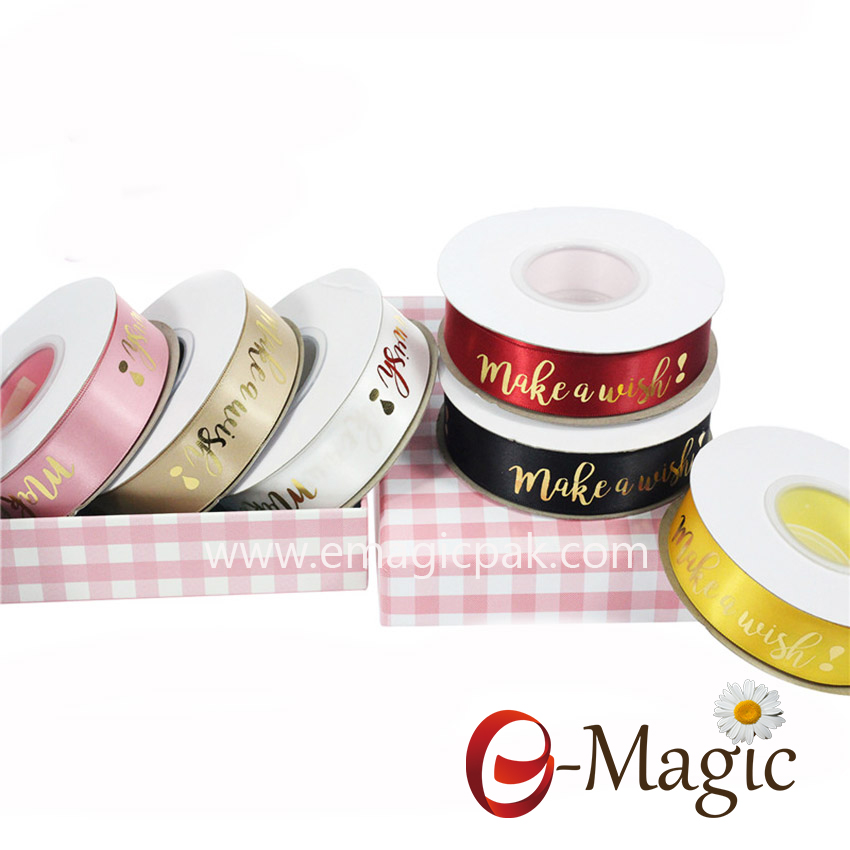 Retail Package-018 Manufactur custom printed satin ribbon with logo, Brand Name printed ribbonn 