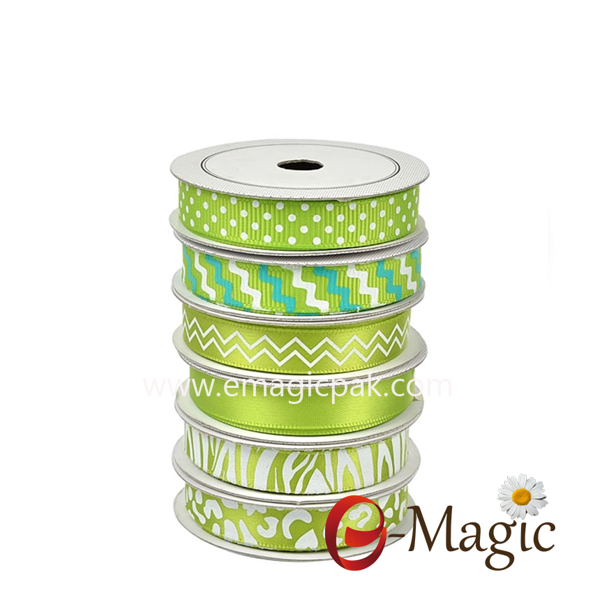 Retail Package-014 printed satin gift wrapping ribbon spool set 
