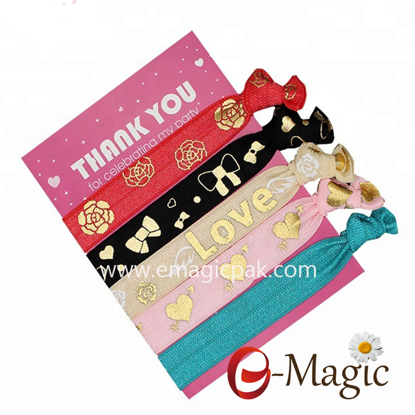 HBT-010 Wholesale custom logo printed and solid color elastic hair ties