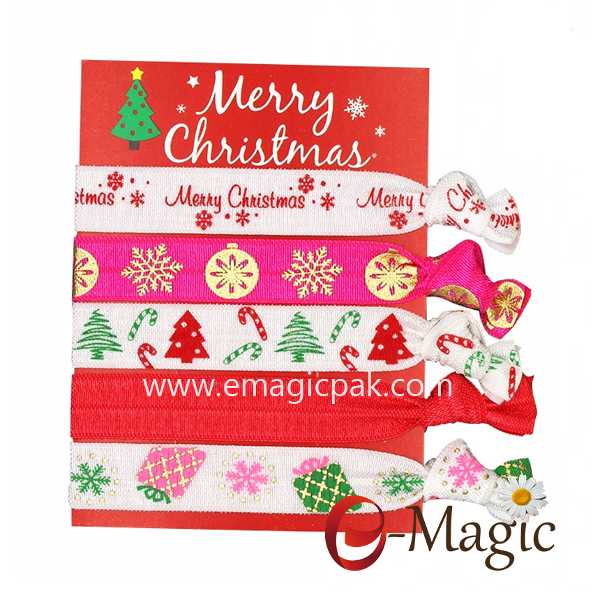 HBT-012 Elastic ribbon custom christmas hair ties