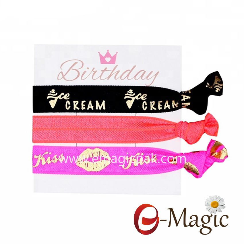 HBT-02 Wholesale custom logo printed and solid color elastic hair ties