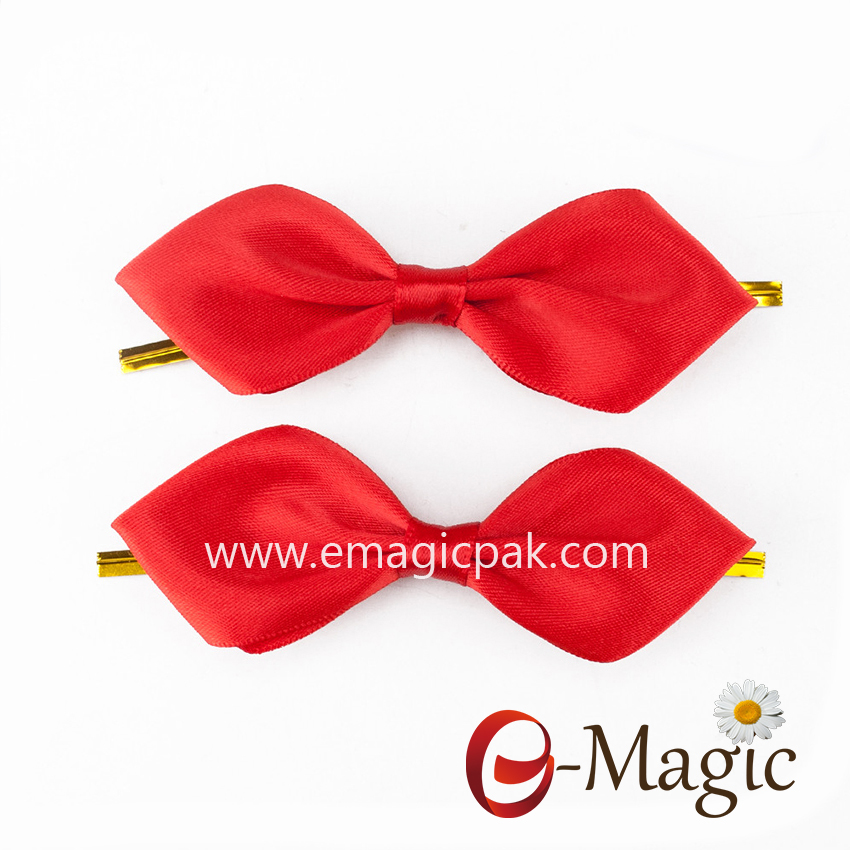 RB-047 Simple design gift packing grosgrain ribbon bow with twist tie