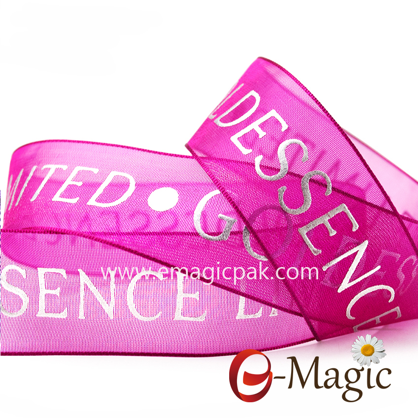 PR-025 Custom pink ribbon with brand printed ribbon